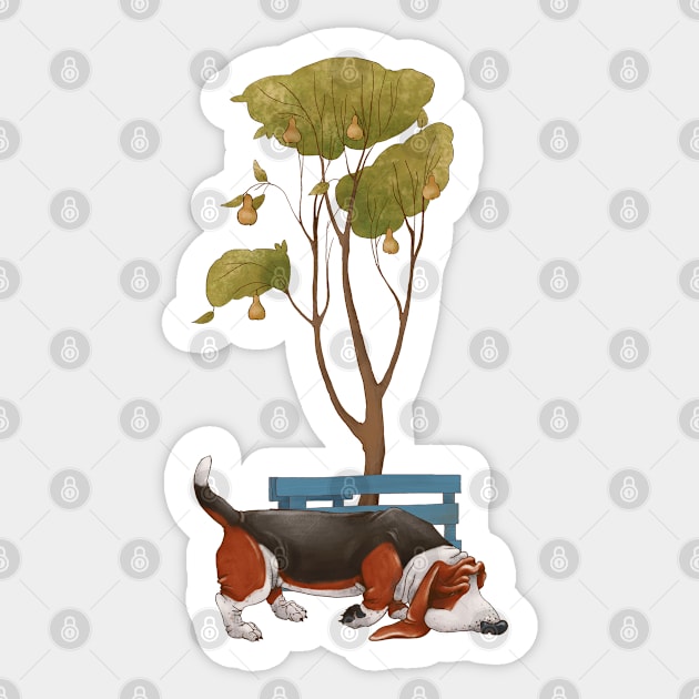 Wonderful day. Dog breed Basset Hound for a walk. Sticker by kacia